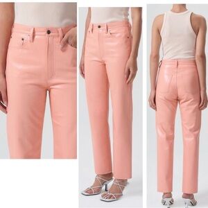 Agolde peach pink Pleather 90's Pinch Waist straight leg pants Faux leather